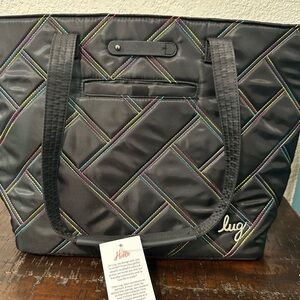 Lug Black Quilted Tote with Multicolor Stitching